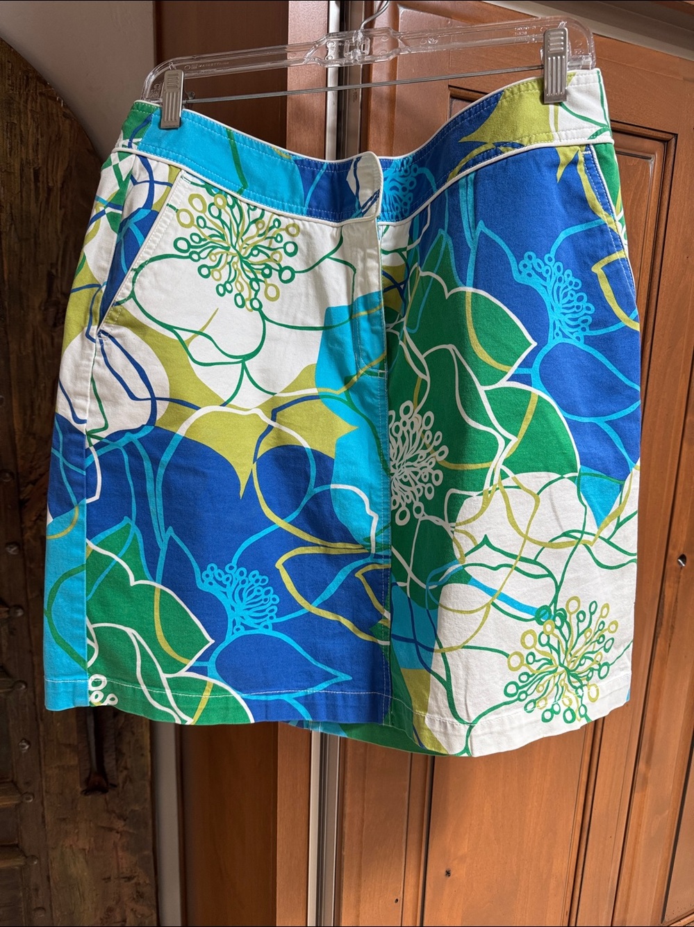 Liz Claiborne Floral Mini Skirt Blue Green White Cotton Women’s 14